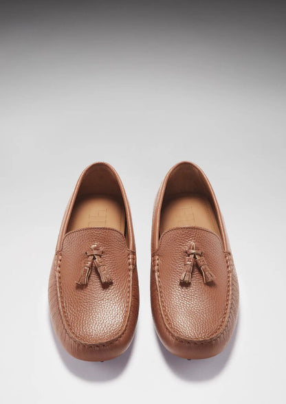 Tasselled Driving Loafers, tan grain leather by Hugs & Co.