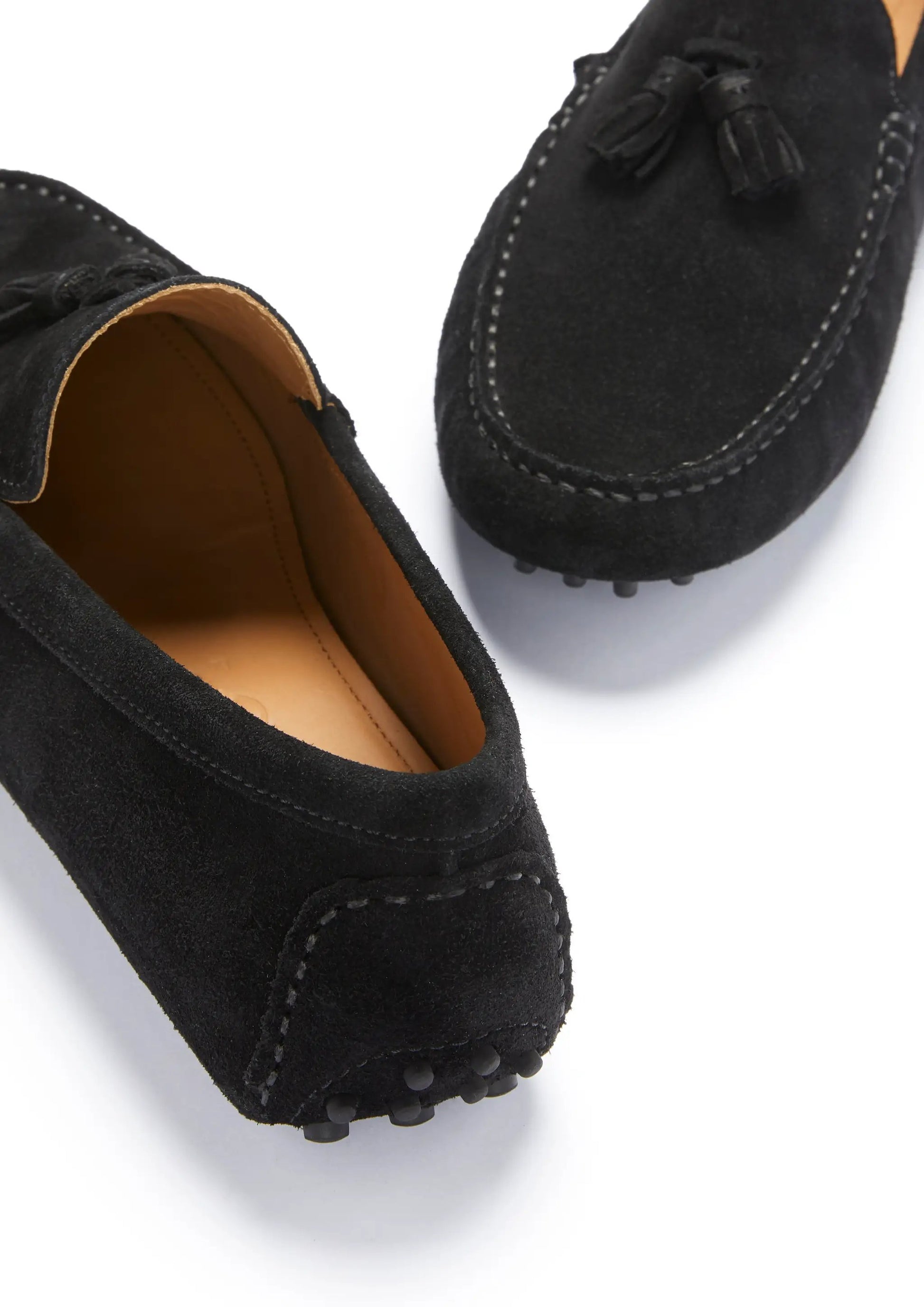 Tasselled Driving Loafers, black suede by Hugs & Co.