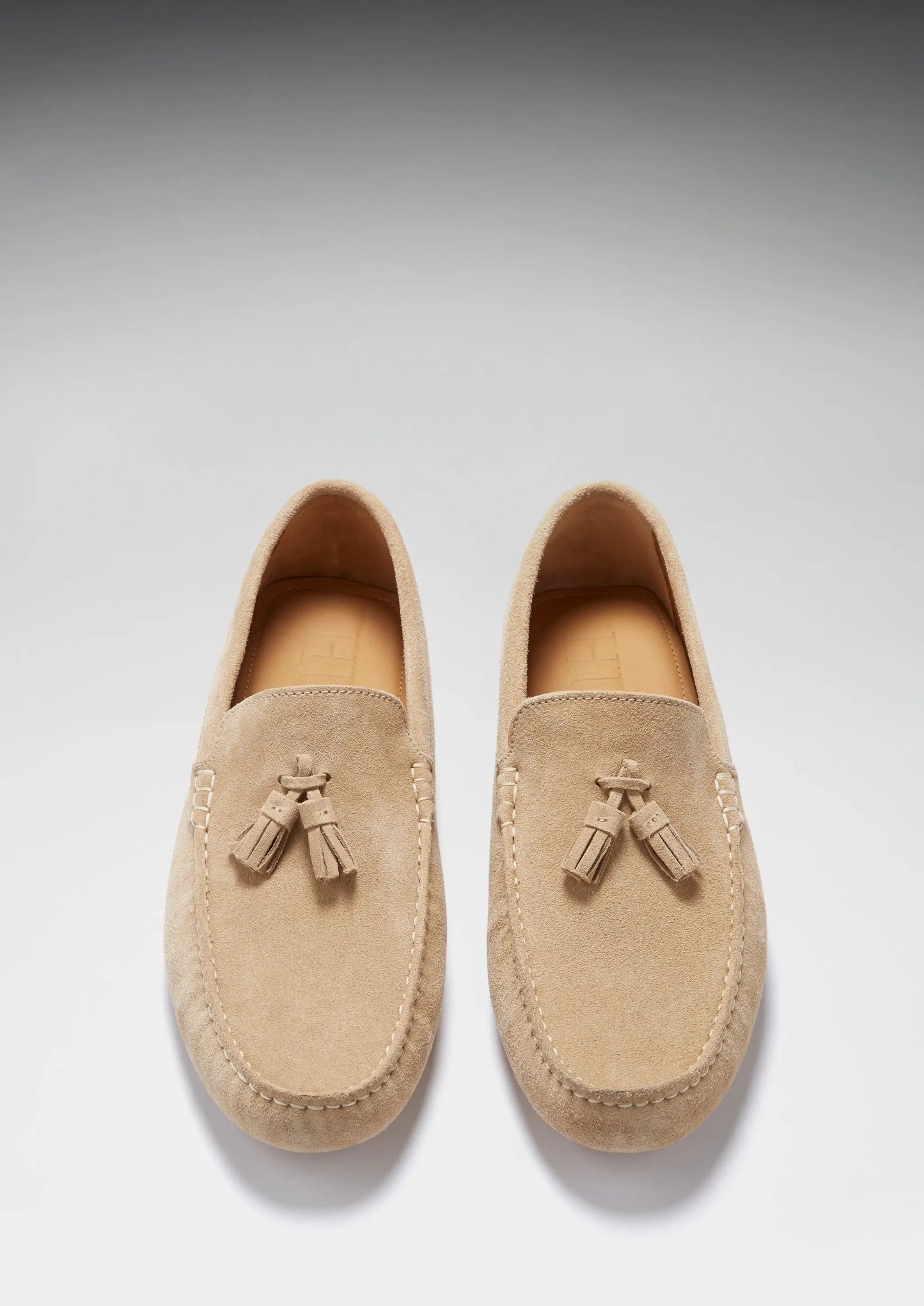 Tasselled Driving Loafers, taupe suede by Hugs & Co.