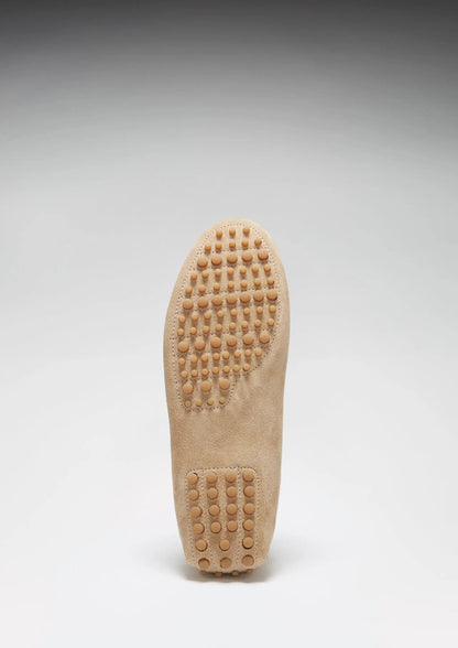 Tasselled Driving Loafers, taupe suede by Hugs & Co.