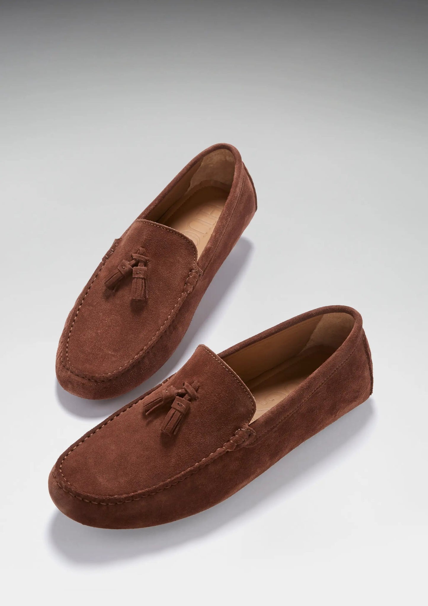 Tasselled Driving Loafers, mahogany brown suede by Hugs & Co.