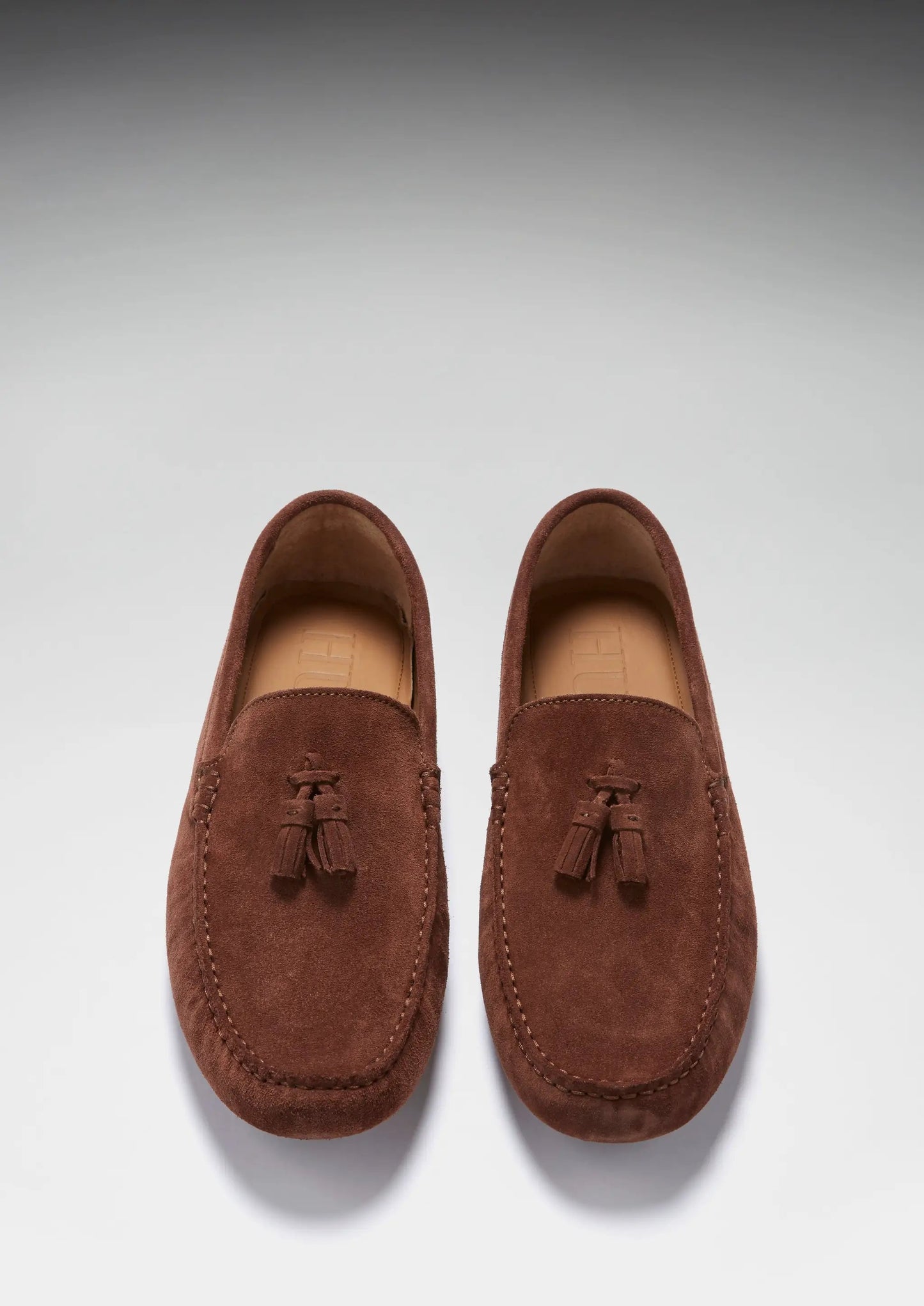 Tasselled Driving Loafers, mahogany brown suede by Hugs & Co.