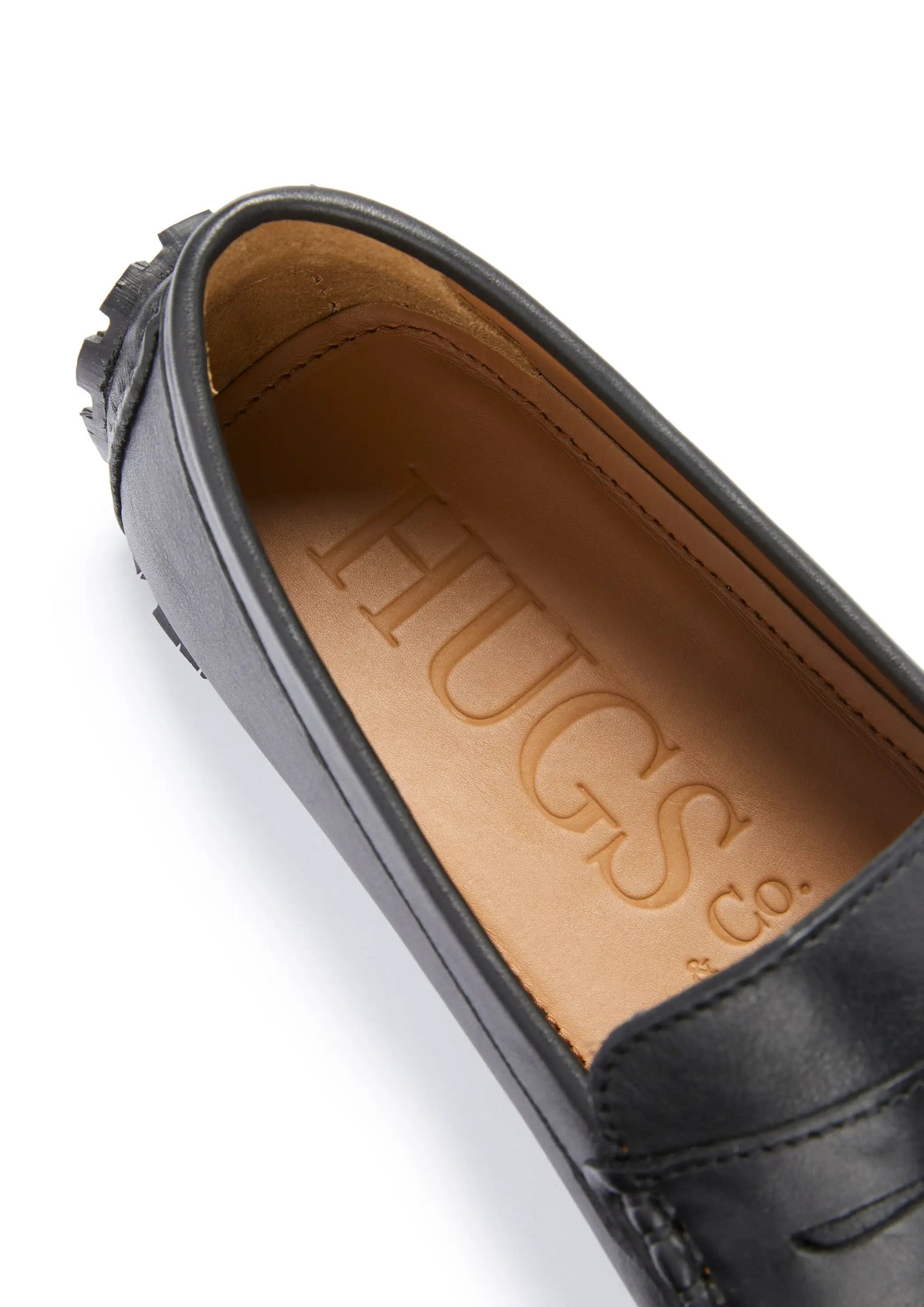 Tyre Sole Penny Driving Loafers, black leather by Hugs & Co.