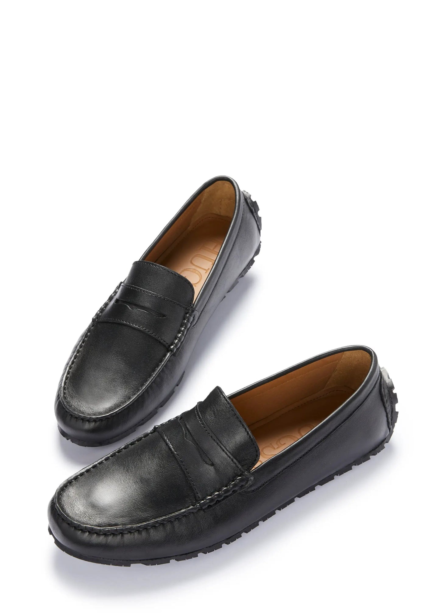 Tyre Sole Penny Driving Loafers, black leather by Hugs & Co.