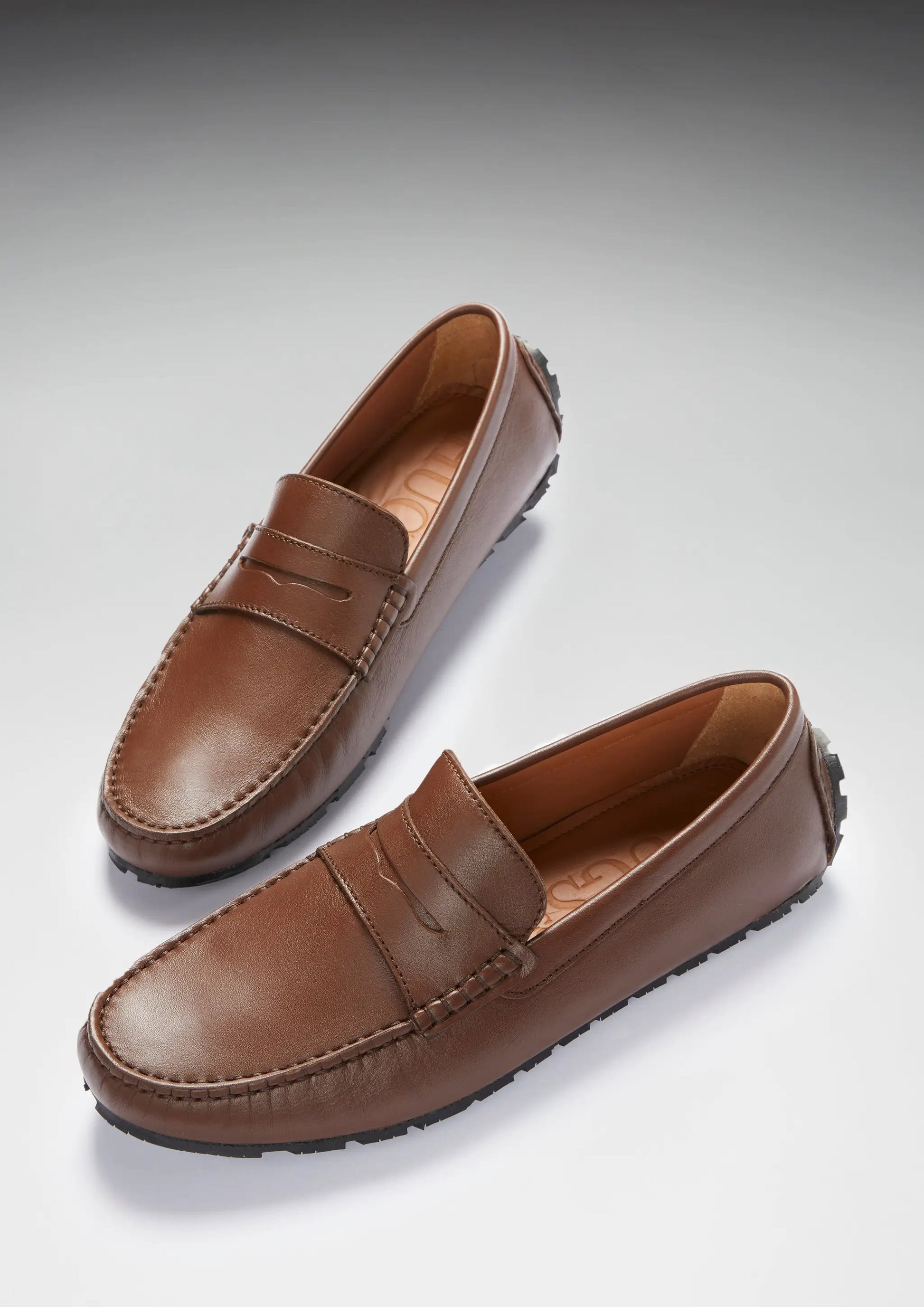 Tyre Sole Penny Driving Loafers, brown leather by Hugs & Co.