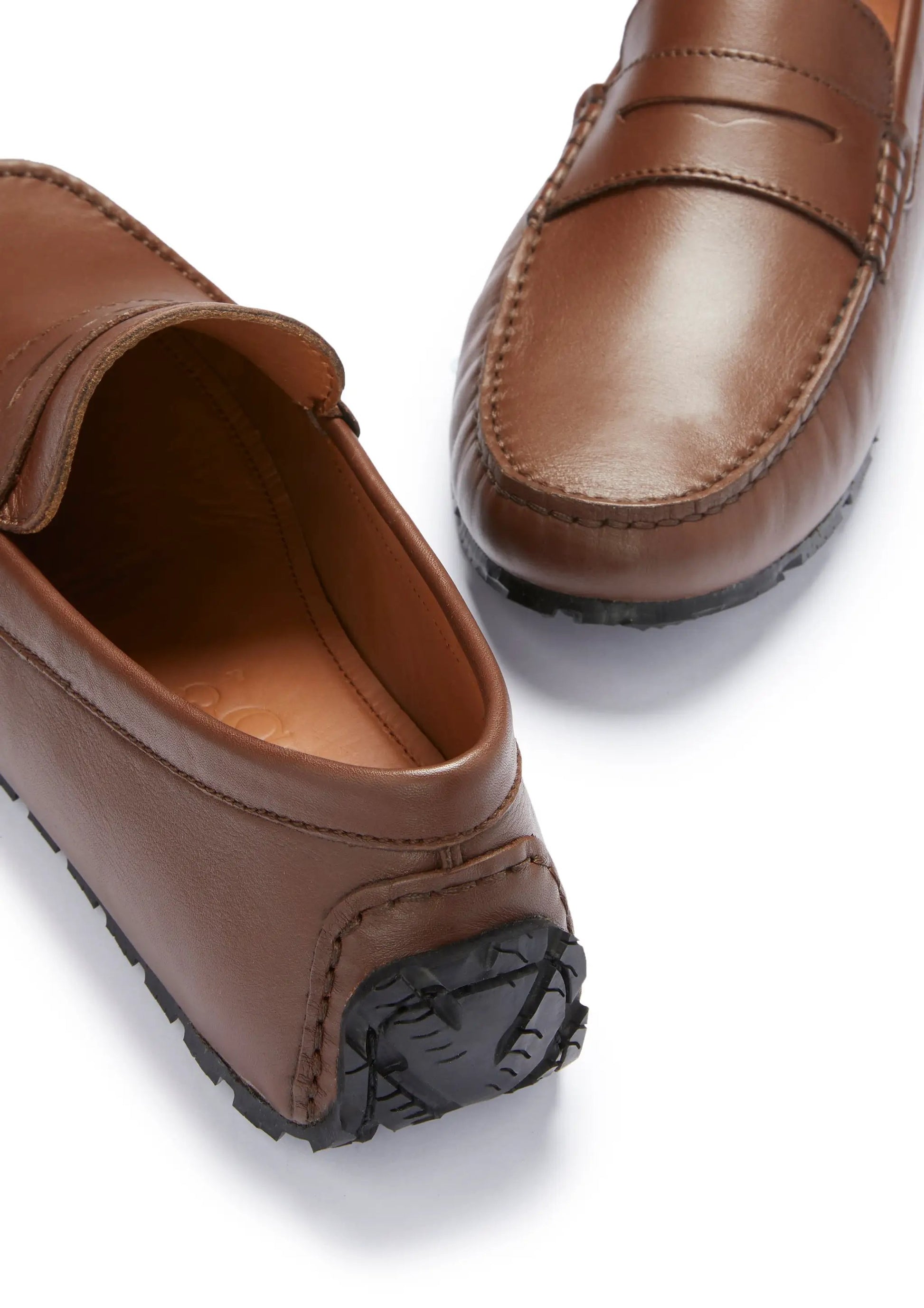 Tyre Sole Penny Driving Loafers, brown leather by Hugs & Co.