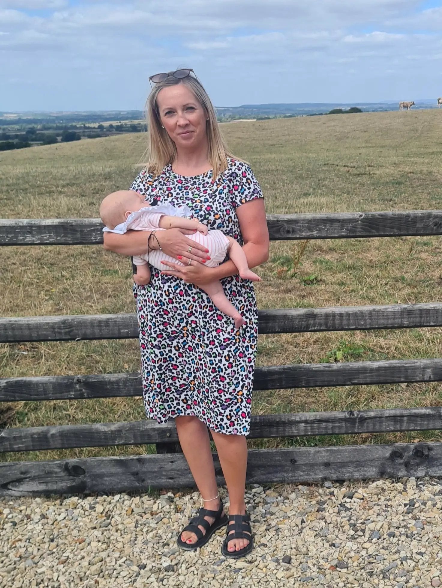 The Knee Length Breastfeeding Dress - Ruby Rainbow Leopard by Stylish Mum