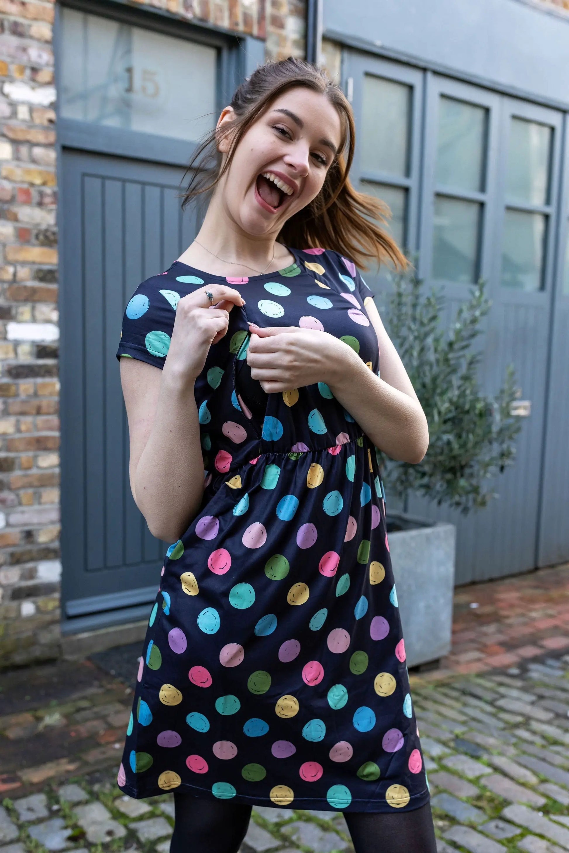 The Knee Length Breastfeeding Dress - Shona Spot by Stylish Mum