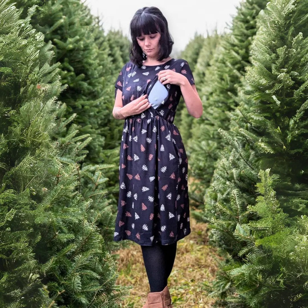 The Knee Length Breastfeeding Dress - Brown Leopard Tree by Stylish Mum