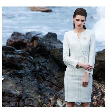 The pleated-peplum plaid tweed skirt suit (UK size 14) by EDKAY COLLECTION UK