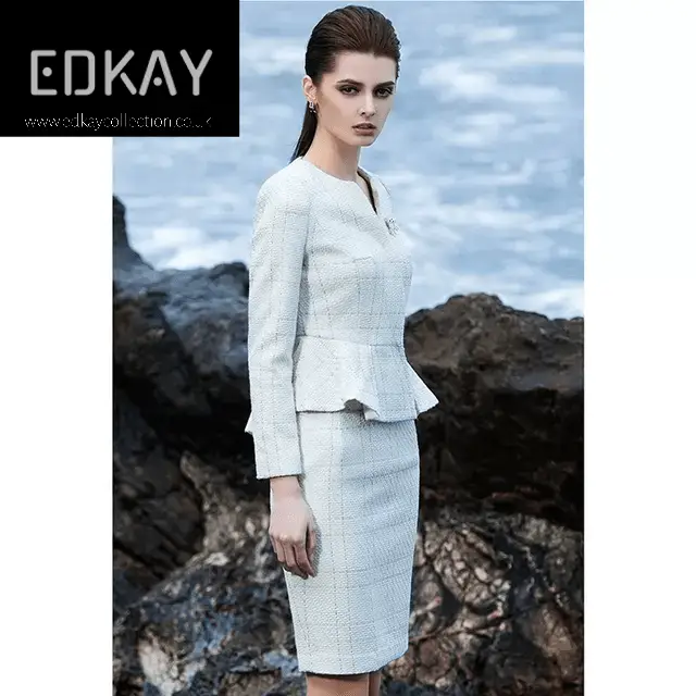 The pleated-peplum plaid tweed skirt suit (UK size 14) by EDKAY COLLECTION UK