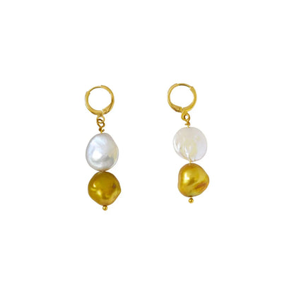 White Coin and Gold Pearl Freshwater Pearl Earrings | by Ifemi Jewels by Ifemi Jewels