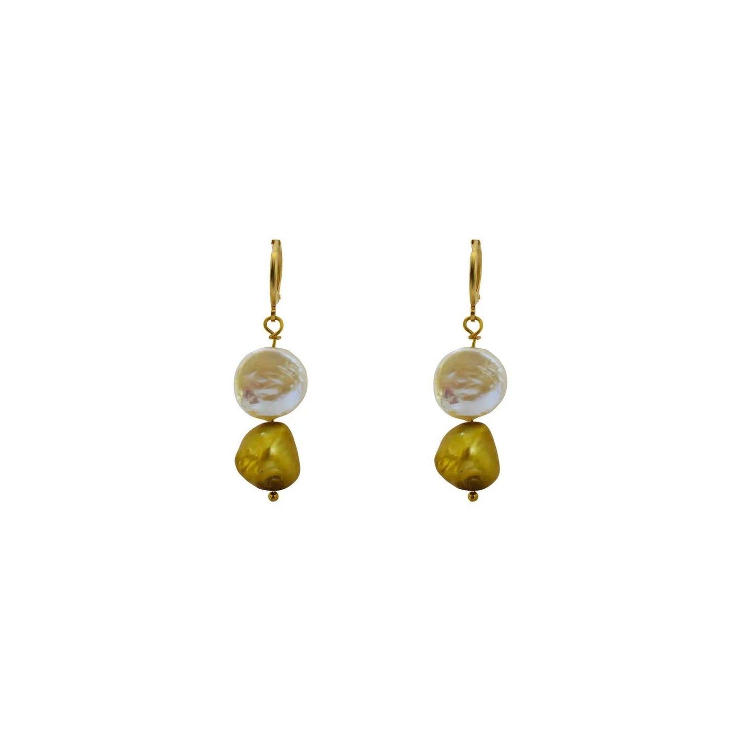 White Coin and Gold Pearl Freshwater Pearl Earrings | by Ifemi Jewels by Ifemi Jewels