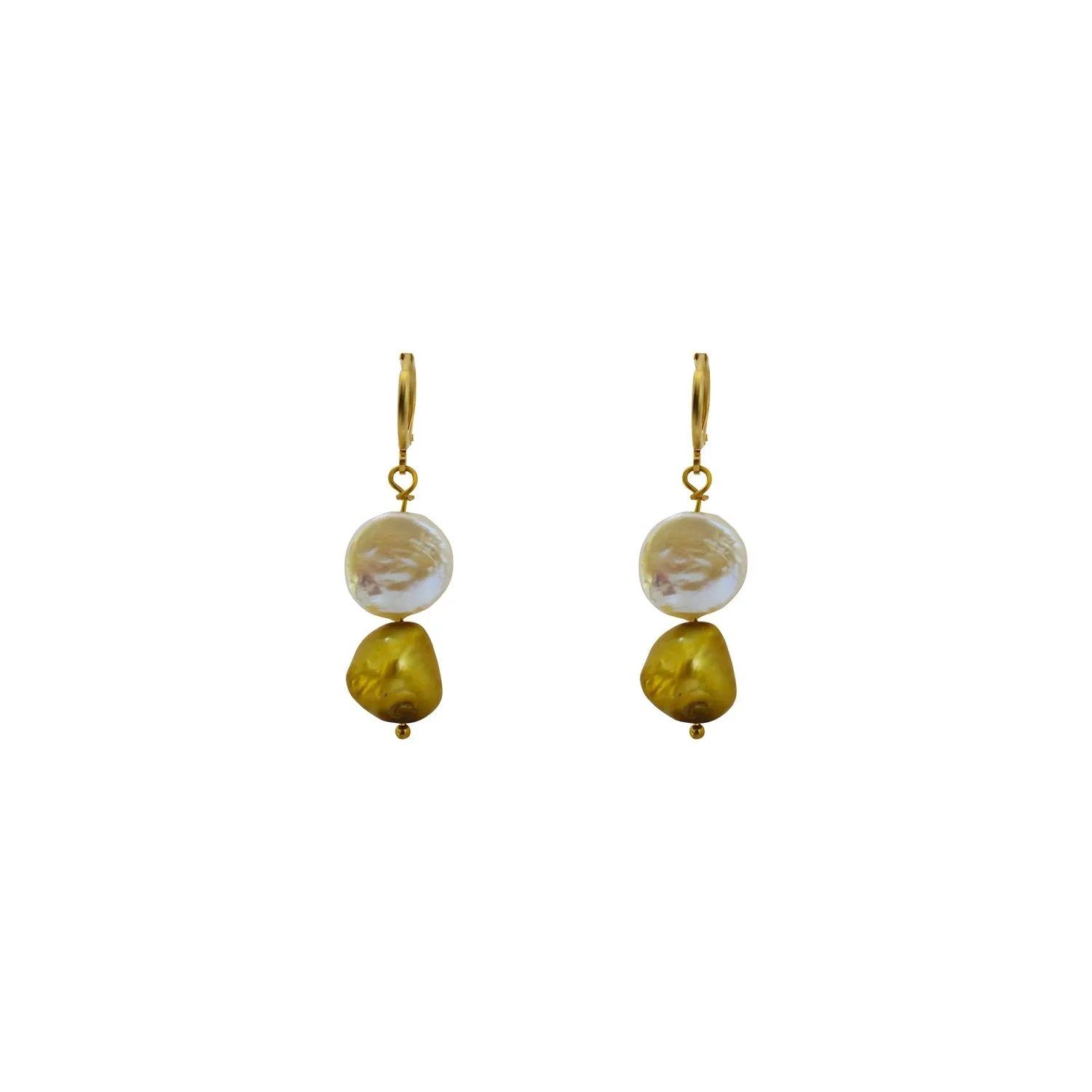 White Coin and Gold Pearl Freshwater Pearl Earrings | by Ifemi Jewels by Ifemi Jewels