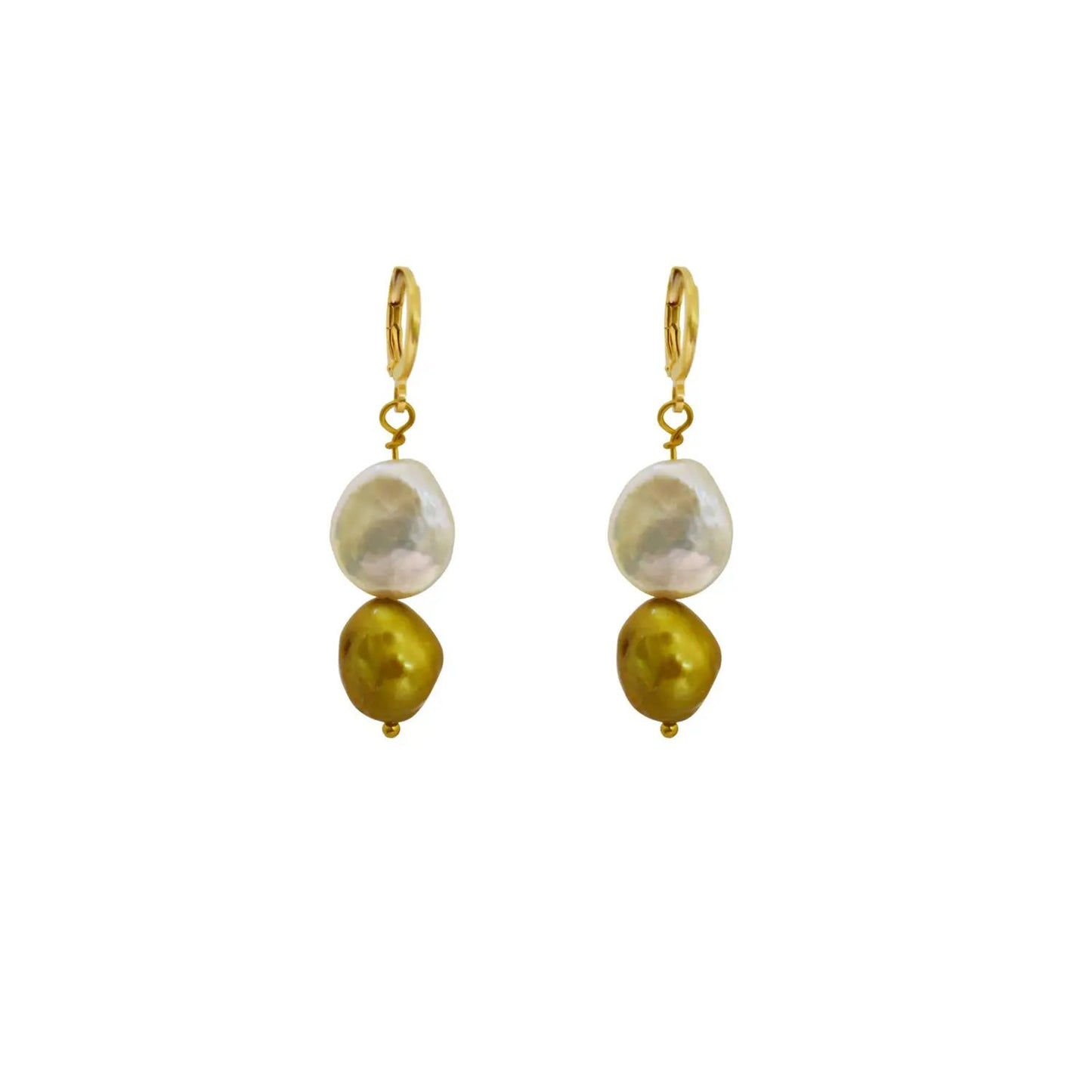 White Coin and Gold Pearl Freshwater Pearl Earrings | by Ifemi Jewels by Ifemi Jewels