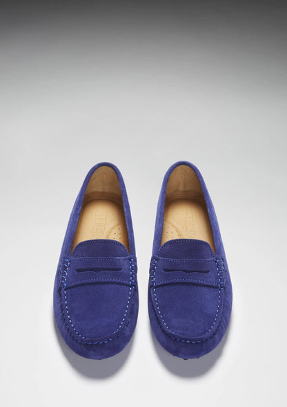 Women's Penny Driving Loafers, ink blue suede by Hugs & Co.