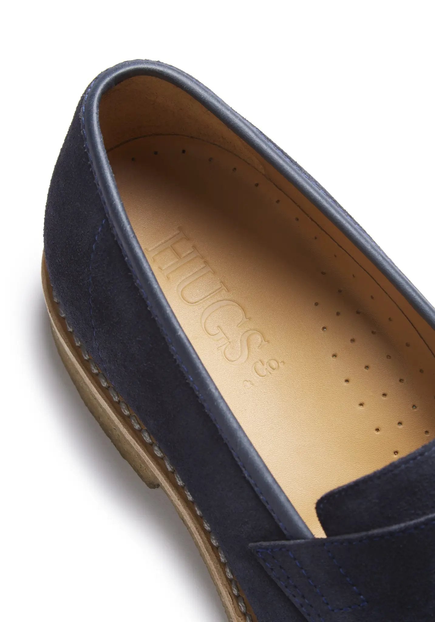 Blue Suede Loafers, Crepe Rubber Welted Sole by Hugs & Co.
