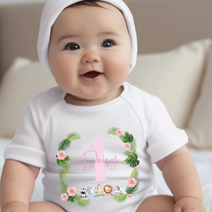 Personalised Pink Girls 1st Birthday Baby Outfit: Bib, Vest, Baby Grow by Aye Do Gifts