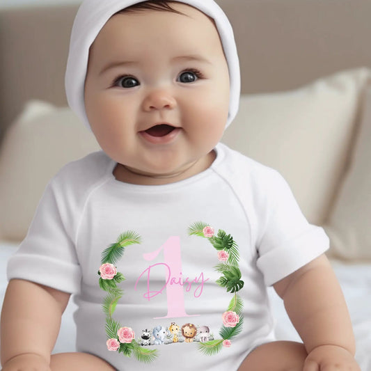 Personalised Pink Girls 1st Birthday Baby Outfit: Bib, Vest, Baby Grow by Aye Do Gifts
