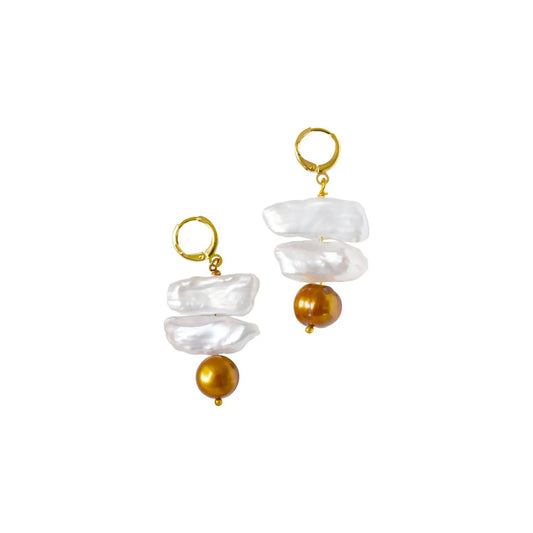 Unusual biwa bronze freshwater pearl huggie earrings | by Ifemi Jewels by Ifemi Jewels