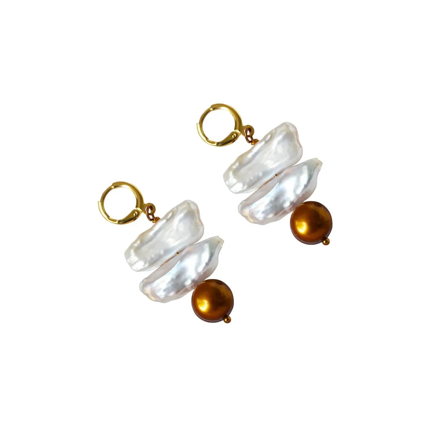 Unusual biwa bronze freshwater pearl huggie earrings | by Ifemi Jewels by Ifemi Jewels