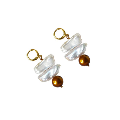 Unusual biwa bronze freshwater pearl huggie earrings | by Ifemi Jewels by Ifemi Jewels