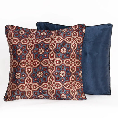 Ajrakh Hand-block Print Star Flower Cushion Cover - Blue Off-White by SVEZElife