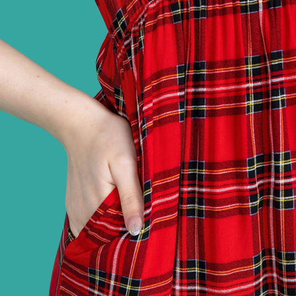 The Knee Length Breastfeeding Dress - Red Tartan Cotton by Stylish Mum