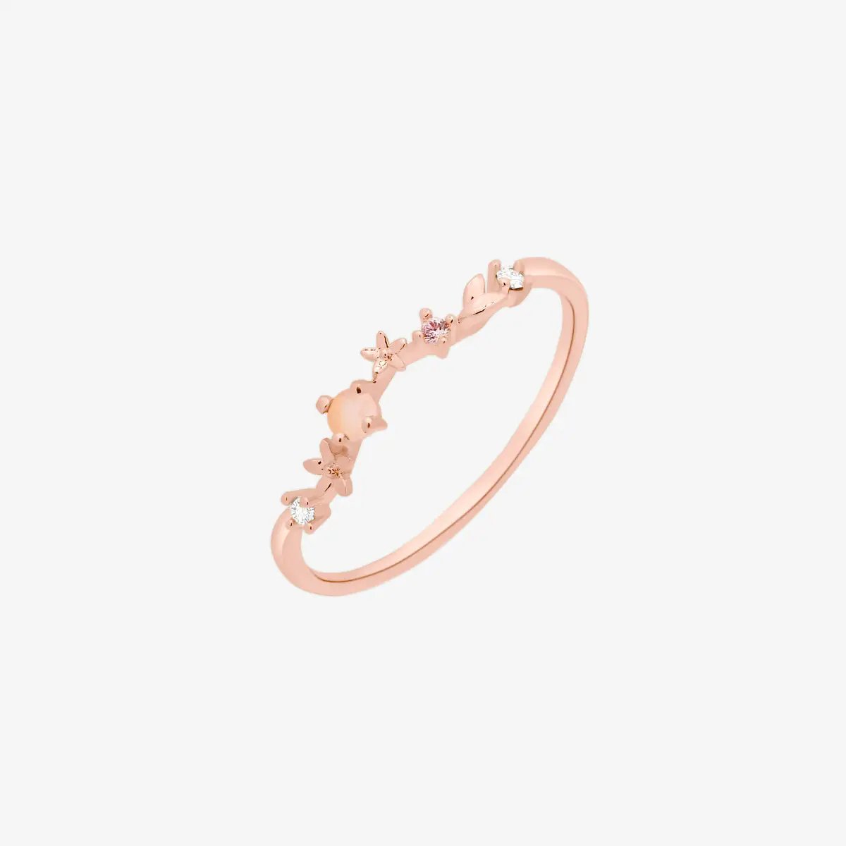 Rose quartz laurel ring by Nabi London