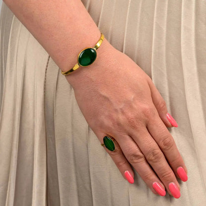 Tena Recycled Brass & Glass Adjustable Ring by Paguro Upcycle