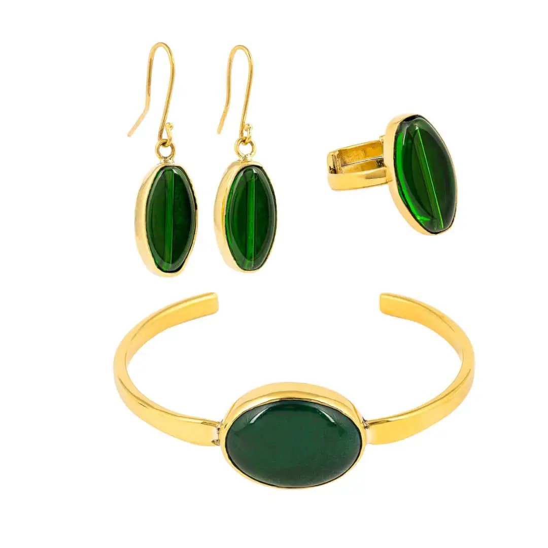 Tena Recycled Brass & Glass Adjustable Ring by Paguro Upcycle