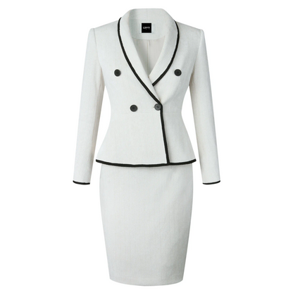 The Beige Piped Peplum Tweed Skirt Suit