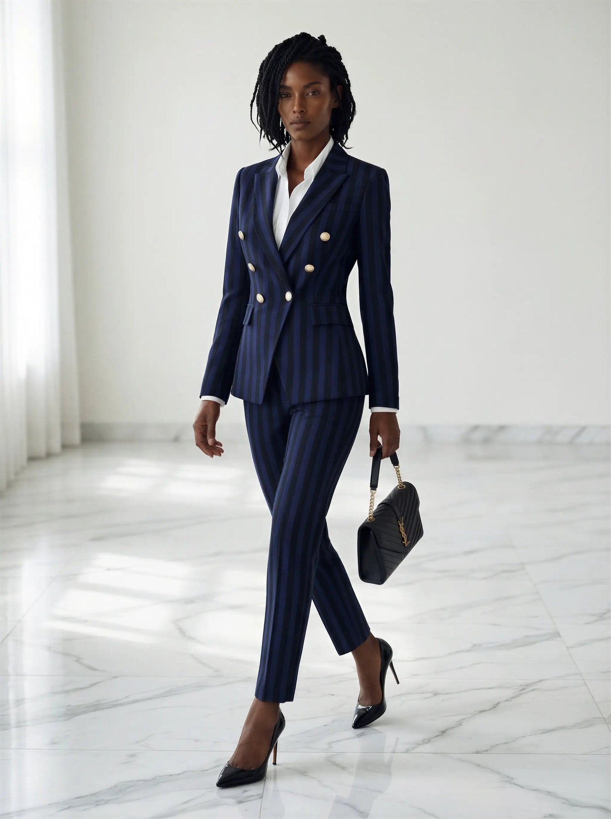 Navy stripped 2-piece pants suit (UK size 6) by EDKAY COLLECTION UK
