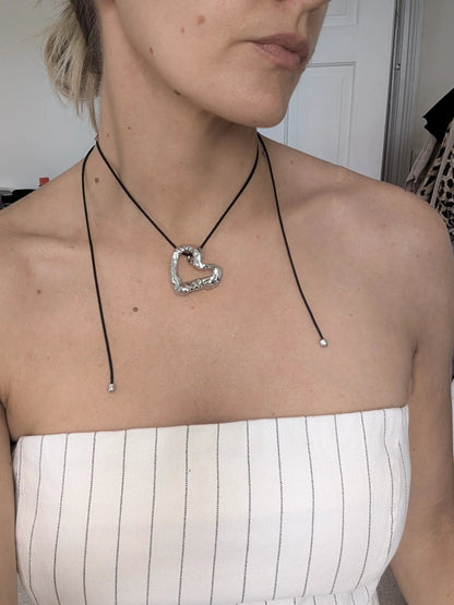 Silver Wavey Textured Heart Adjustable Cord Necklace by Another Mother