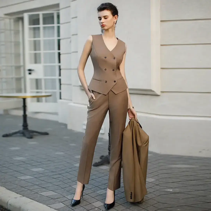 The coffee brown 3-piece midi pantsuit (UK size 12) by EDKAY COLLECTION UK