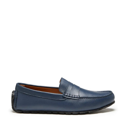 Tyre Sole Penny Driving Loafers, french navy leather by Hugs & Co.