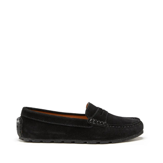 Women's Tyre Sole Penny Loafers, black suede by Hugs & Co.
