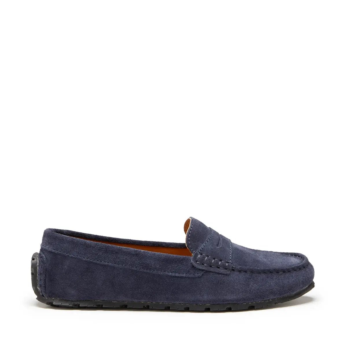 Women's Tyre Sole Penny Loafers, navy blue suede by Hugs & Co.