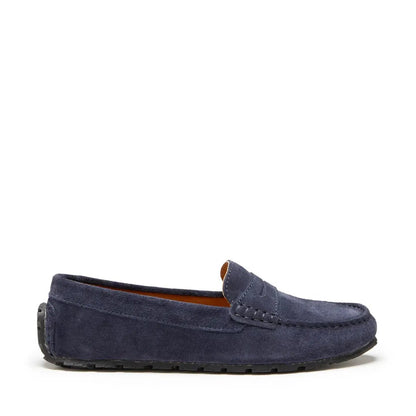 Women's Tyre Sole Penny Loafers, navy blue suede by Hugs & Co.