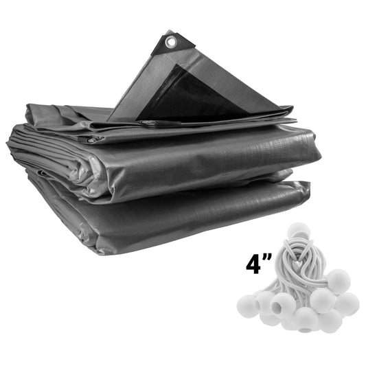 Silver XL-Grade Tarpaulin with 20 x 4" Bungee Balls (White) by AP Supplies