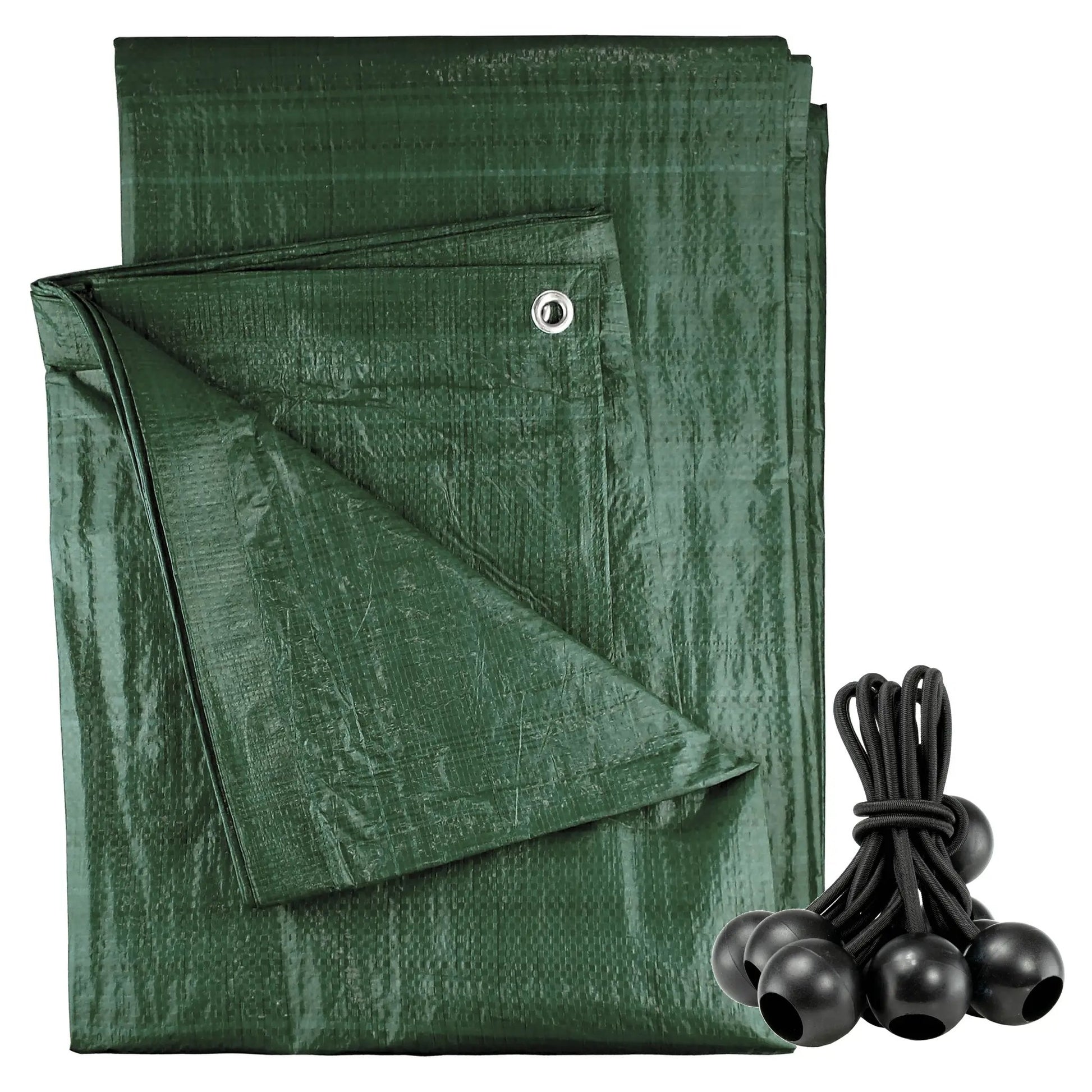 Green M-Grade Tarpaulin with 10 x 6" Bungee Balls (Black) by AP Supplies