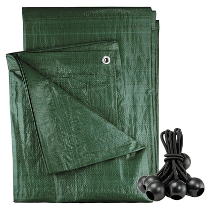 Green M-Grade Tarpaulin with 10 x 6" Bungee Balls (Black) by AP Supplies