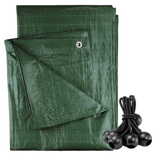 Green M-Grade Tarpaulin with 10 x 6" Bungee Balls (Black) by AP Supplies