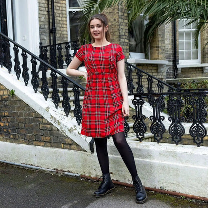 The Knee Length Breastfeeding Dress - Red Tartan Cotton by Stylish Mum