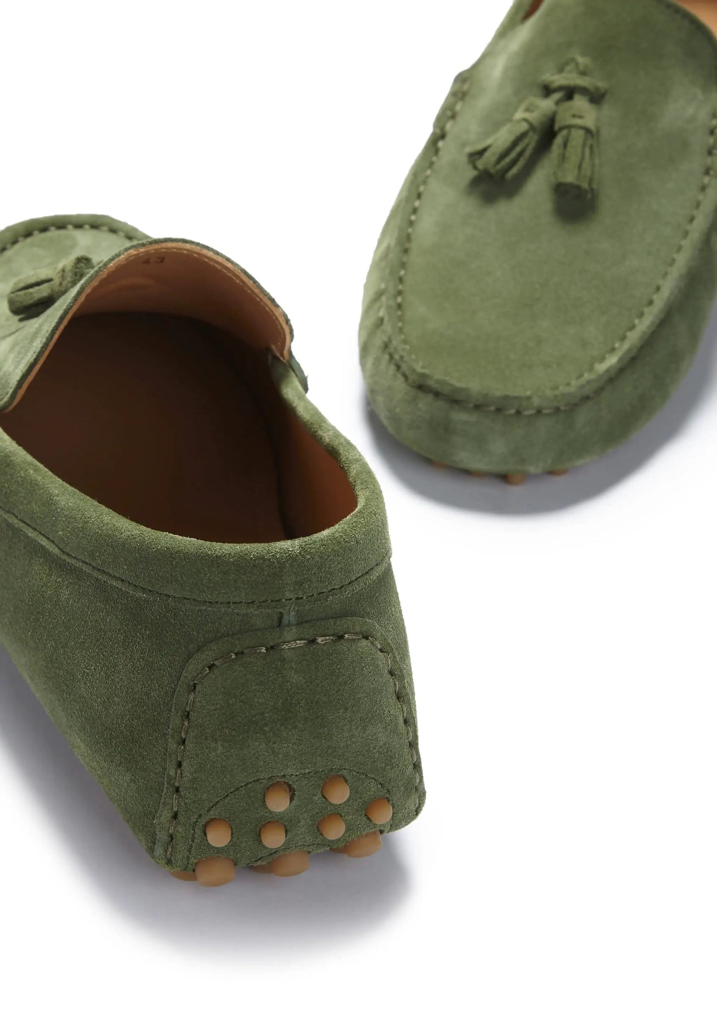 Tasselled Driving Loafers, safari green suede by Hugs & Co.