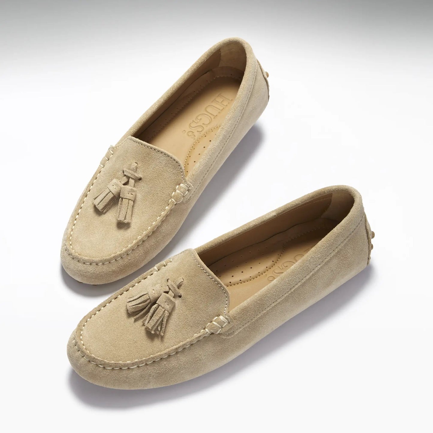 Women's Tasselled Driving Loafers, taupe suede by Hugs & Co.