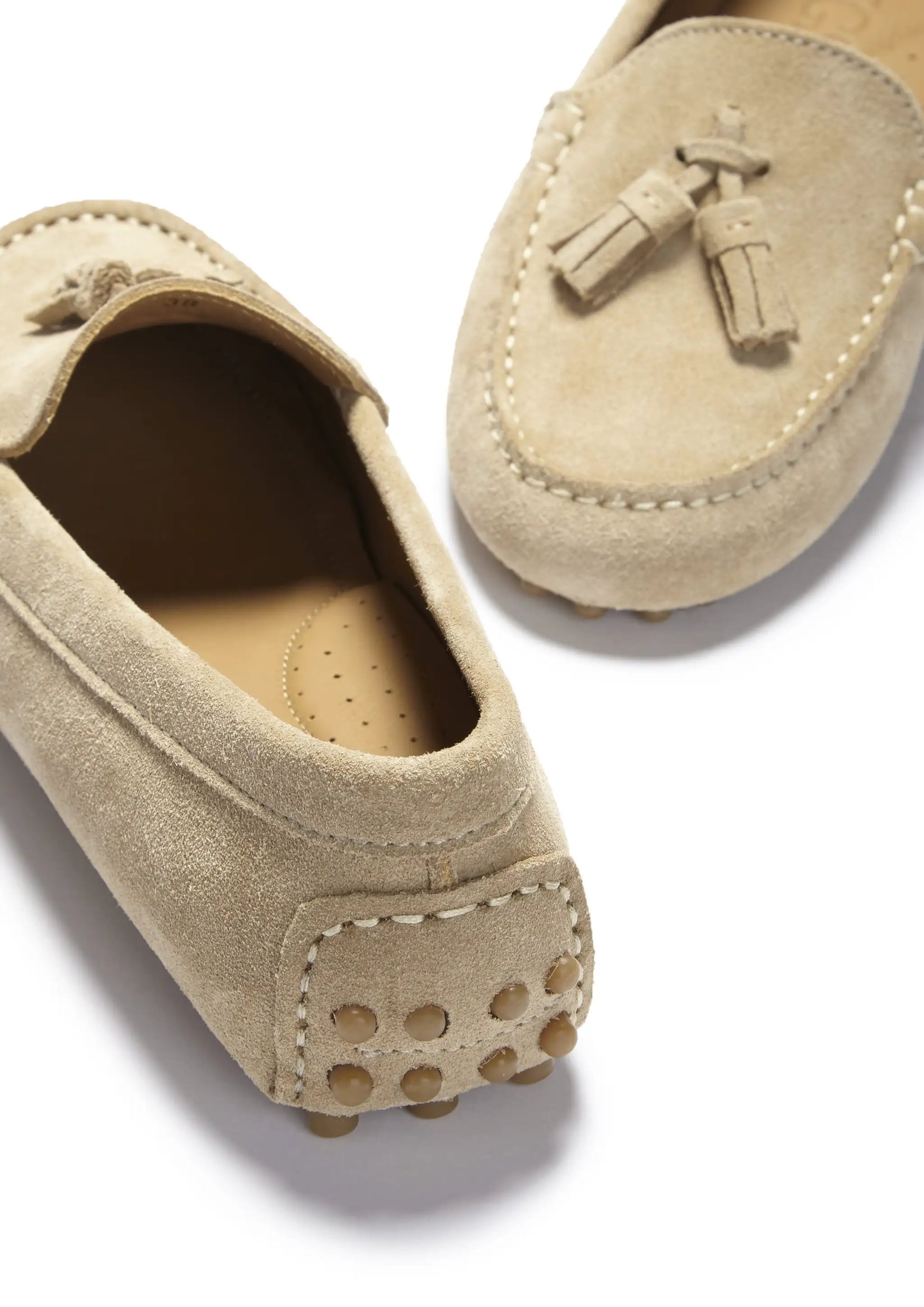 Women's Tasselled Driving Loafers, taupe suede by Hugs & Co.