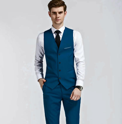 Teal blue 3-piece cotton suit with pocket square decoration by EDKAY COLLECTION UK