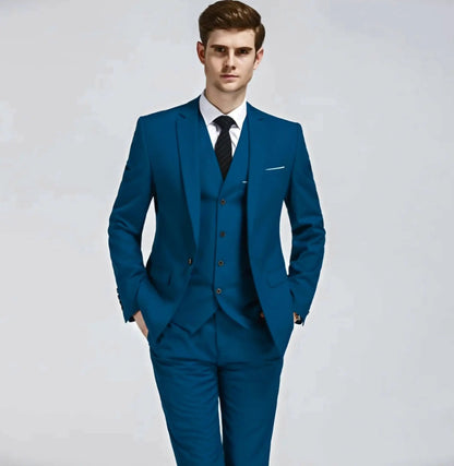 Teal blue 3-piece cotton suit with pocket square decoration by EDKAY COLLECTION UK