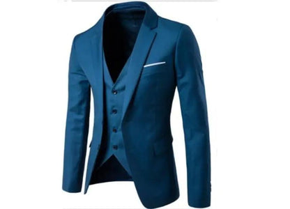 Teal blue 3-piece cotton suit with pocket square decoration by EDKAY COLLECTION UK